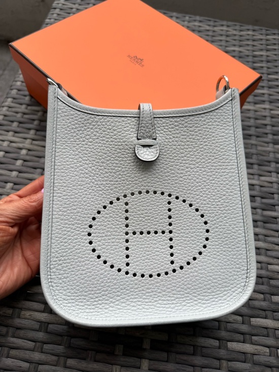 Hermes Handbags - HERMÈS Mini Evelyne Amazone TPM 16 Bleu Pale & Gris Etain Full Set Receipt Copy